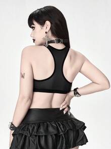 ROMWE Goth 1 件哥特式骷髅印花运动文胸无钢圈，万圣节 - 黑色 - 查看 3