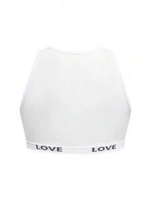 大码镂空字母性感健身文胸和无钢圈文胸，休闲运动装 - 白色 - 查看 2