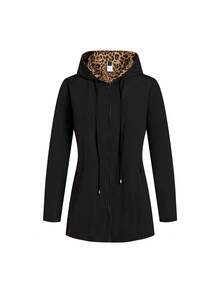 SHEIN Clasi Plus Size Women's Reversible Zip-Up Drawstring Hooded Jacket, Autumn/Winter - Multicolor - View 14