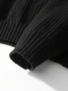 Chillumni Men's Casual Solid Color Knit Sweater, Autumn/Winter, Long Sleeve Top - Black - View 5