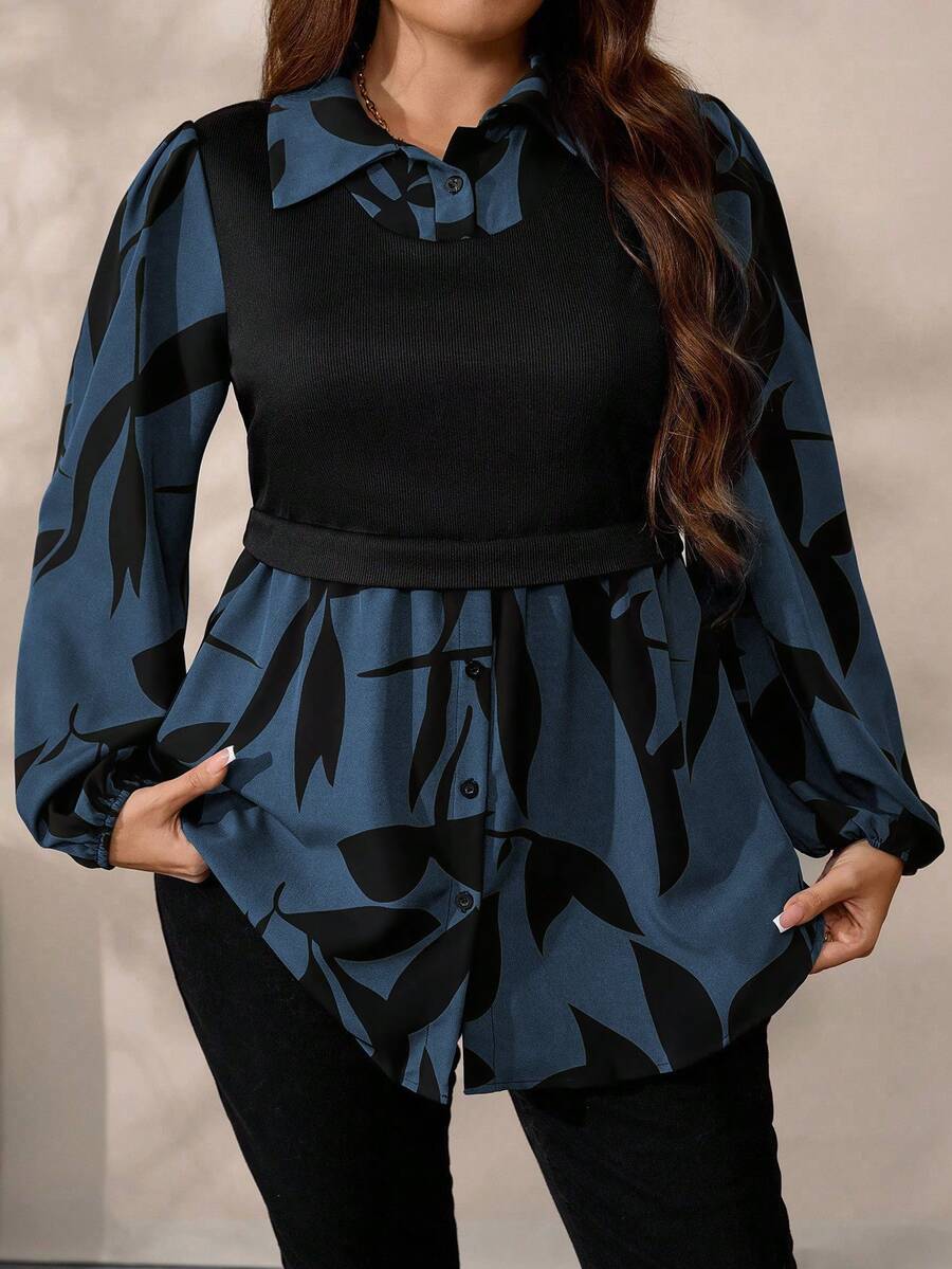 EMERY ROSE Áo len dệt kim họa tiết hoa chắp vá cỡ lớn dành cho nữ, Thu/Đông - Màu xanh lam - Xem 1