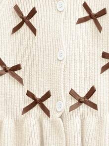 SHEIN Baby Girl Round Neck Flare Sleeve Buttoned Front Ruffle Trim Bow Decor Knit Sweater Set Autumn Winter Clothes For Women
