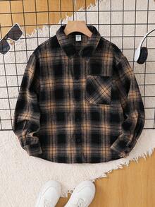 SHEIN 青少年男童休闲日常舒适格子领宽松长袖梭织开衫衬衫 - 彩色 - 查看 3