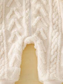 SHEIN 女婴可爱休闲针织提花羊毛连帽连体衣，秋冬 - 米色 - 查看 9