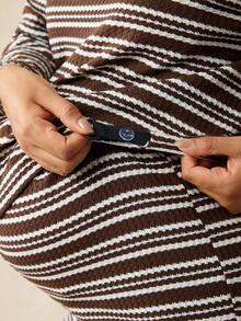 Boho Mama 2 件孕妇条纹 Polo 领长袖 T 恤和可调节腰围休闲裤 - 彩色 - 查看 9