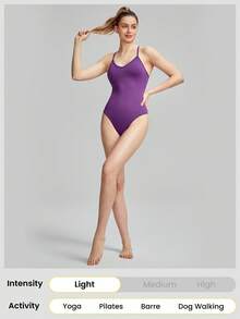 GLOWMODE PearlLift X帶裆部按扣式背心連體褲，輕支撐，適用於瑜珈健身日常休閒 - 紫色 - 查看 6