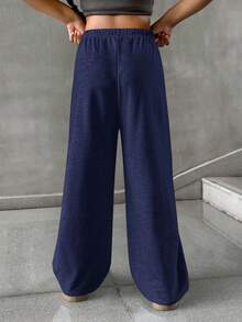 SHEIN Tween Girl Summer Simple Front Tie Loose Sweatpants, Casual Daily Wear - Navy Blue - View 2