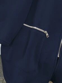 SHEIN Clasi Sudadera con capucha de forro polar con cremallera y unicolor, talla grande, otoño - Azul Marino - Ver 5