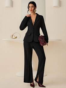 Bluhae 女士2025新款经典简约西装套装 - 黑色 - 查看 4