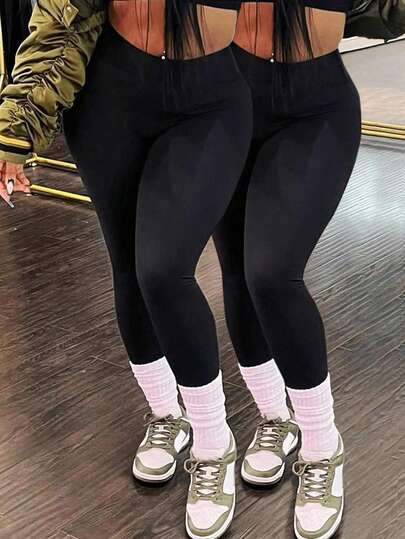 Slaydiva 2件套休闲瑜伽裤，女式高腰紧身裤，适合春秋季