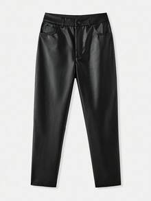 lacRébo Black Faux Leather Straight Leg Trouser With Pockets Spring Summer Spring Women Clothes Spring Summer Premium Trouser - Black - View 6