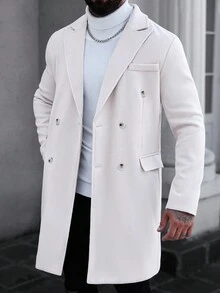 Manfinity Homme Áo khoác nam tay dài cài nút túi trơn màu, áo khoác đi chơi mùa thu, quà tặng cho bạn bè, chồng, bạn trai - Màu be - Xem 4