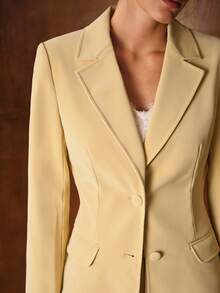 MOTF PREMIUM WOMEN'S PU BLAZER & SKIRT 2 PIECES SUIT, FITTED, AUTUMN/WINTER - Yellow - View 3