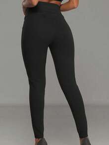 EMERY ROSE Casual skinny byxor med hög midja med metallspänne - Svart - Visa 2