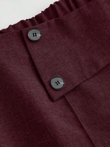 SHEIN Tall Quần âu công sở/đi làm đơn giản, thanh lịch, đa năng, trang trí nút cỡ lớn dành cho nữ - Màu Đỏ Sâu - Xem 6