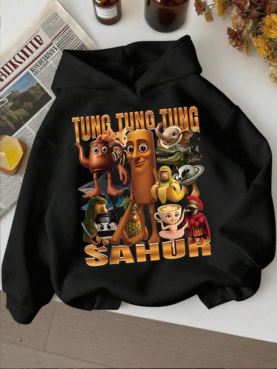 Sparklyn Young Girl' Hooded Fleece Sweatshirt With Ribbed Cuffs - Black - View 1