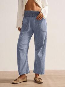 Bohemela 女士休闲纯色梭织宽松低腰裤，秋冬波西米亚风格