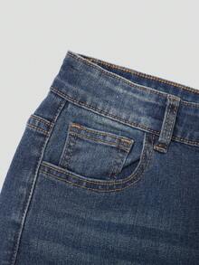 SHEIN Explorewe Y2K 时尚百搭洗水做旧弹力喇叭牛仔裤，适合少女