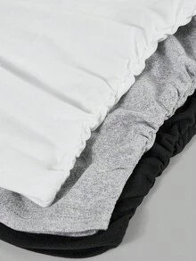 SHEIN Girlism 3件套少女休闲校服字母印花褶皱侧边圆领长袖短款针织T恤上衣，返校季必备 - 淺灰色 - 查看 5