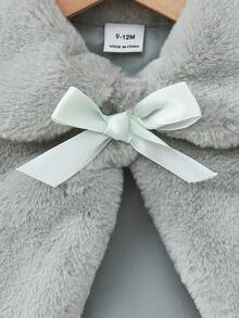 SHEIN Elladie kids Baby Girl White Fluffy Thermal Lined Warm Casual Elegant Jacket, Suitable For Everyday Wear, Autumn/Winter - Green - View 6