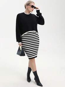 Aveloria Rosie Elegant French Style Polka Dot Print Ruffle Collar Waist Fit & Flare Long Sleeve Dress, Versatile - Black and White - View 4