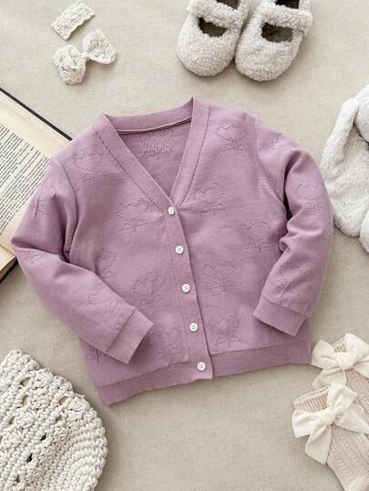 Blossori 年轻女孩法式优雅花卉提花V领纽扣前针织开衫秋冬女士服装