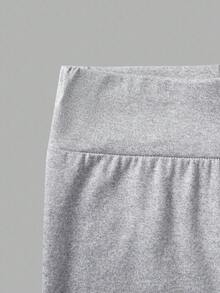 SHEIN Sparklyn 女童圆领卫衣+喇叭裤，适合秋冬，粉色芭蕾卡布奇诺，日常休闲，时尚可爱，百搭 - 白色 - 查看 5