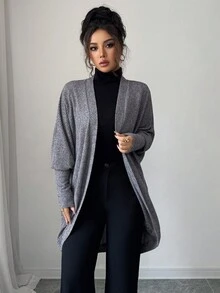 Firerie 女式休闲蝙蝠袖开襟大衣，通勤新款，秋冬 - 灰色 - 查看 5