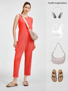 GLOWMODE CloudKnit Oversized Twisted-Back Jumpsuit With Side Pockets Daily Casual - Orange - View 6
