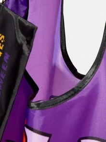 LOONEY TUNES X SHEIN Bolso de tela grande con estampado de dibujos animados de Halloween, impermeable y con gran capacidad - Morado - Ver 5