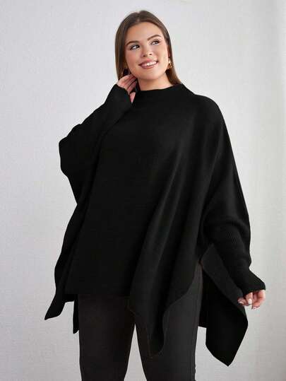 EURMUSE Damen unifarbener Pullover mit Stehkragen und Halbarm in Oversized-Passform