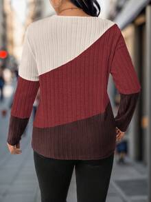 Plus Size Color Blocking T-Shirt For Spring And Autumn Graphic Tees Women Tops Fall - Multicolor - View 2