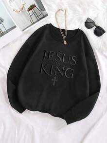 INAWLY Women's Round Neck Embroidered Sweatshirt, Women's Autumn And Winter Casual Sweatshirt - Black - View 5