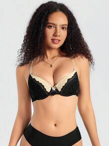 SHEIN 1 件简约蕾丝拼接性感浪漫无钢圈文胸，适合小胸女士 - 彩色 - 查看 5