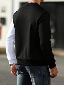 Manfinity Homme 男士休闲撞色拼接卫衣，秋冬套头衫，长袖上衣 - 彩色 - 查看 2