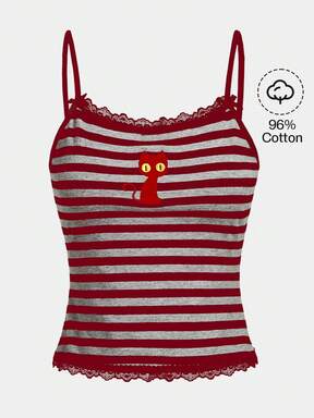 Hippie Witch & Black Cat Embroidery Lace Patchwork Camisole