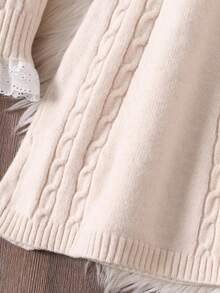 SHEIN 少女拼色抽绳荷叶边腰短款优雅针织毛衣裙，适合秋冬季，返校季，干净女孩，通勤优雅连衣裙