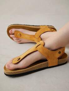 Solecia Women's Casual Outdoor Spring And Summer Sandals, Solid Color Toe Post Flat Sandals Spring Break Easter - Yellow - View 6
