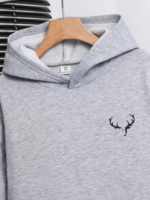 SHEIN Tween Boy Solid Color Hooded Long Sleeve Casual Versatile Printed Knit Sweatshirt Autumn Winter Clothes For Girl - Light Grey - View 3