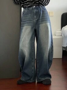 DAZY Vintage Loose Street-Style Washed Distressed Wide-Leg Women Jeans