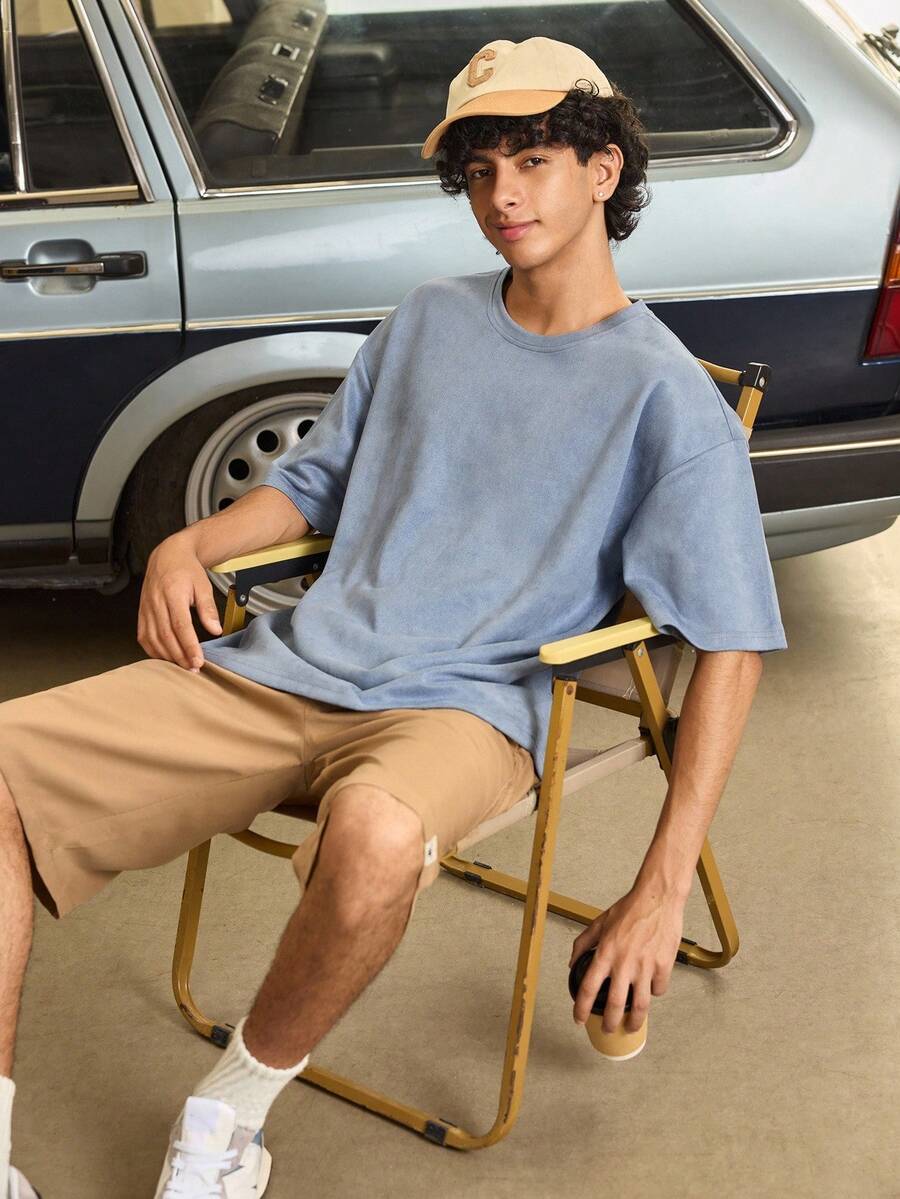 Open Phase STONE DISTRICT Men's Casual Letter Print Round Neck Short Sleeve T-Shirt, Daily Wear, Spring/Summer - Baby Blue - View 1