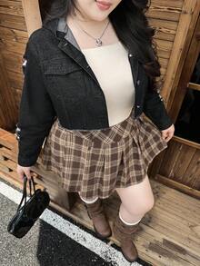 Rivivi Chaqueta vaquera corta desgastada de talla grande, informal para otoño e invierno - Negro - Ver 4