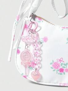 ROMWE Kawaii 1入組男女通用的新款閃亮亞克力棒棒糖形鑰匙扣吊飾,配有彩色分離扣環和心形裝飾,適用於袋子鑰匙扣,可愛的鑰匙掛繩 - 粉色 - 查看 1