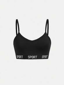 Dozemod 少女 少女 3 件套简约字母弹力吊带背心 Bralette 套装 - 黑色 - 查看 6