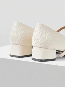 Mnmlis 女士时尚平底凉鞋 - 休闲扣带后盖格子方头凉鞋 - 简约舒适透气一脚蹬鞋 - 米色 - 查看 4