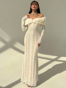 Aloruh Váy ren trễ vai thanh lịch cho nữ, trang phục dự tiệc mùa thu, trang phục mùa thu cho nữ, trang phục mùa đông cho nữ, trang phục mùa đông cho nữ, trang phục mùa đông, trang phục mùa đông cho nữ, váy dự tiệc dài cho nữ, váy dự tiệc thanh lịch cho nữ, váy dự tiệc cho khách dự tiệc, váy cho khách dự tiệc, váy trang trọng cho khách dự tiệc, váy dạ hội, váy cưới sang trọng cho đám cưới, áo ống trắng, váy dài tay thanh lịch, hẹn hò, lãng mạn, gợi cảm - trắng - Xem 5