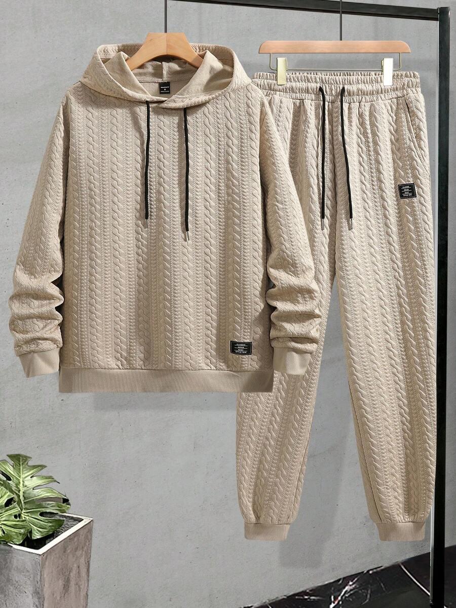 Manfinity Homme 男士秋季字母图案抽绳连帽衫和裤子休闲套装