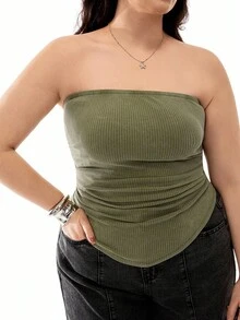 Solavibe Top corto de color verde oliva para mujeres de talla grande - Verde militar - Ver 6