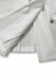 GlowEve Chaqueta de blazer con cuello pico y doble botonadura con decoración de rhinestones, adecuada para el trabajo y el transporte, otoño/invierno - Blanco - Ver 8