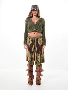 SUMWON WOMEN 超大毛绒针织迷彩印花宽松阔腿抽绳裤裙短裤冬季节日 Y2K 秋季舒适保暖派对装个性下装 - 彩色 - 查看 5